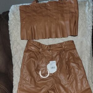 Lost + Wander Tan Faux Leather Pant & Top Set